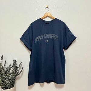 vintage harley davidson blue short sleeve biker alamo city san antonio texas xxl